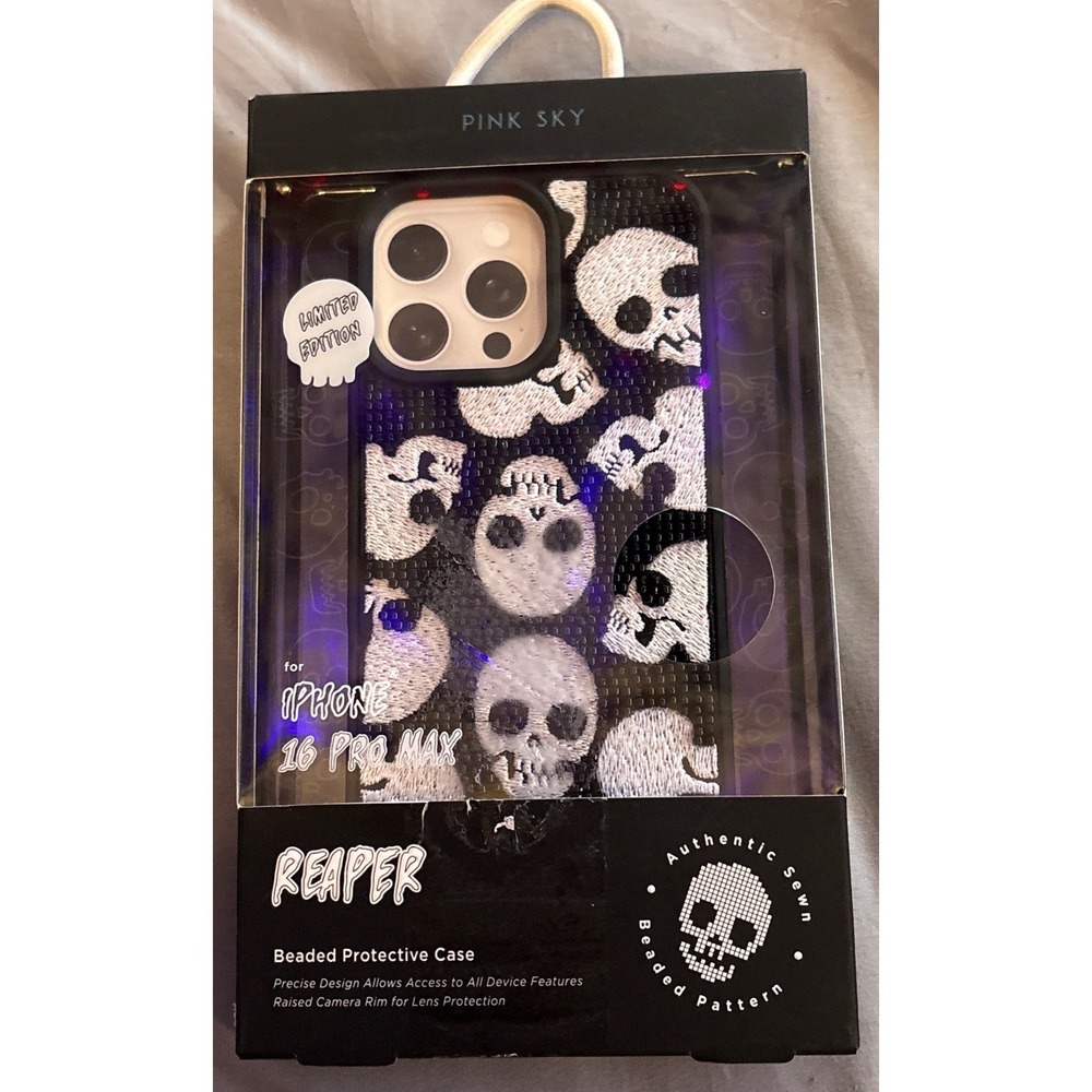 NEW Pink‎ Sky Reaper Beaded Skull Design Protective Case for iPhone 16 Pro Max